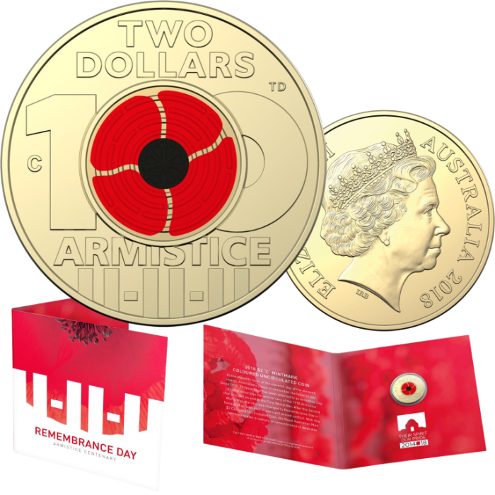 2018 $2 Armistice Centenary- Remembrance Day  'C' Mint Mark Carded Coin