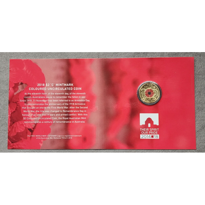 2018 $2 Armistice Centenary- Remembrance Day  'C' Mint Mark Carded Coin