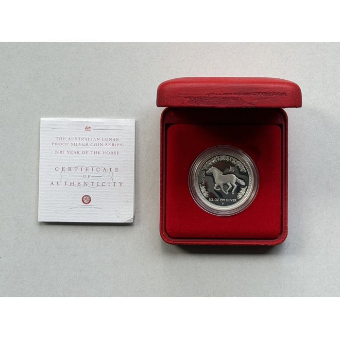 2002 Australia Perth Mint Lunar Horse 1/2oz $1 Series I Silver Proof Coin
