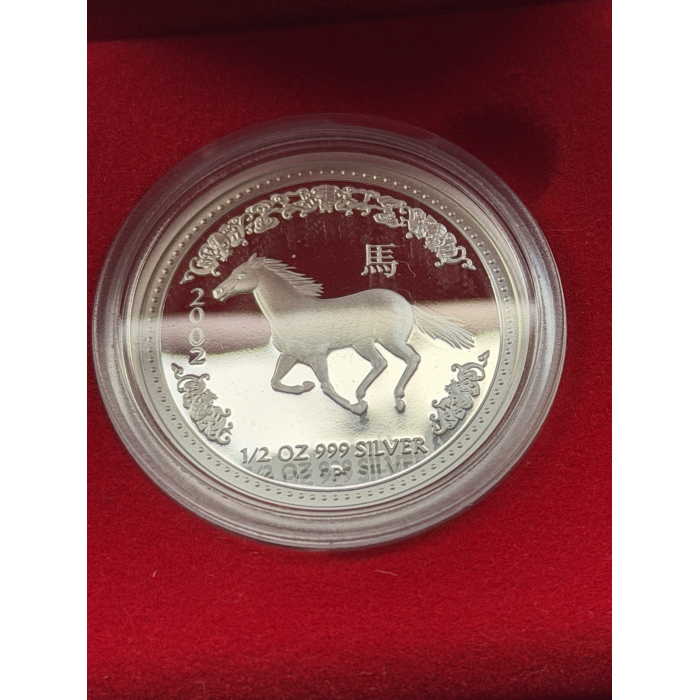 2002 Australia Perth Mint Lunar Horse 1/2oz $1 Series I Silver Proof Coin