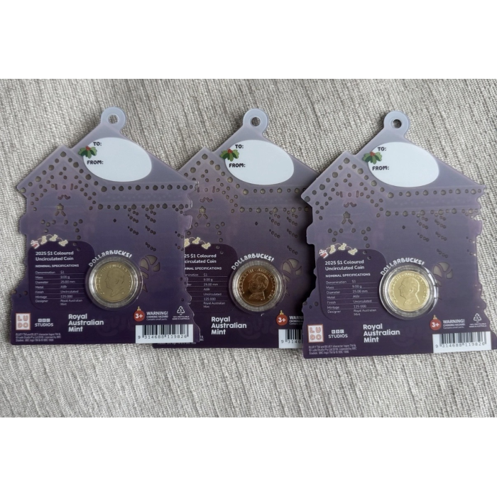 1x 2025 COLOURED $1 BLUEY CHRISTMAS DOLLAR UNCIRCULATED COIN