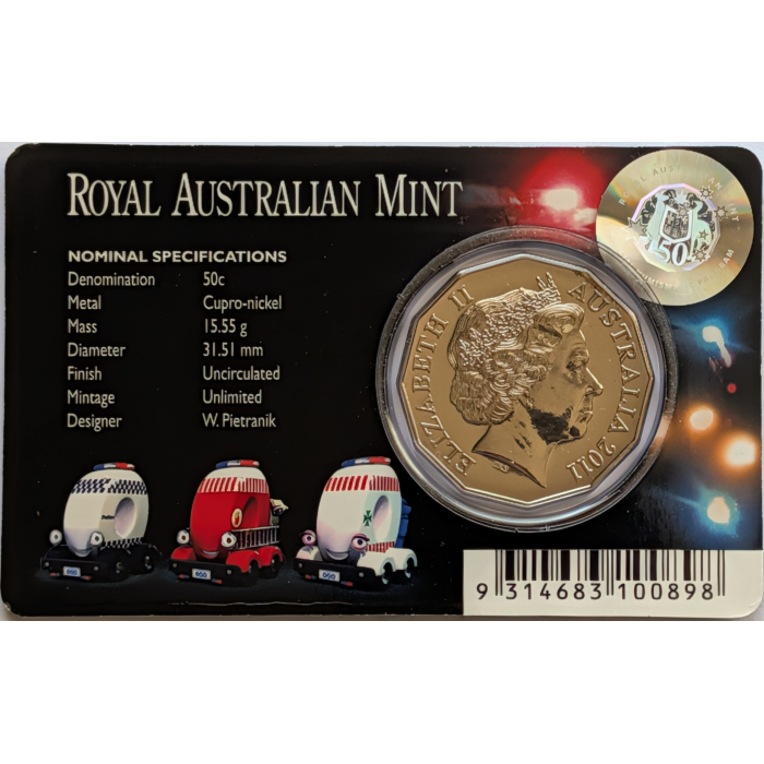 2011 50 Years of Triple Zero Coloured 50 Cent Uncirculated Coin on RAM Card