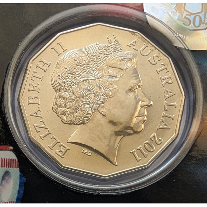 2011 50 Years of Triple Zero Coloured 50 Cent Uncirculated Coin on RAM Card