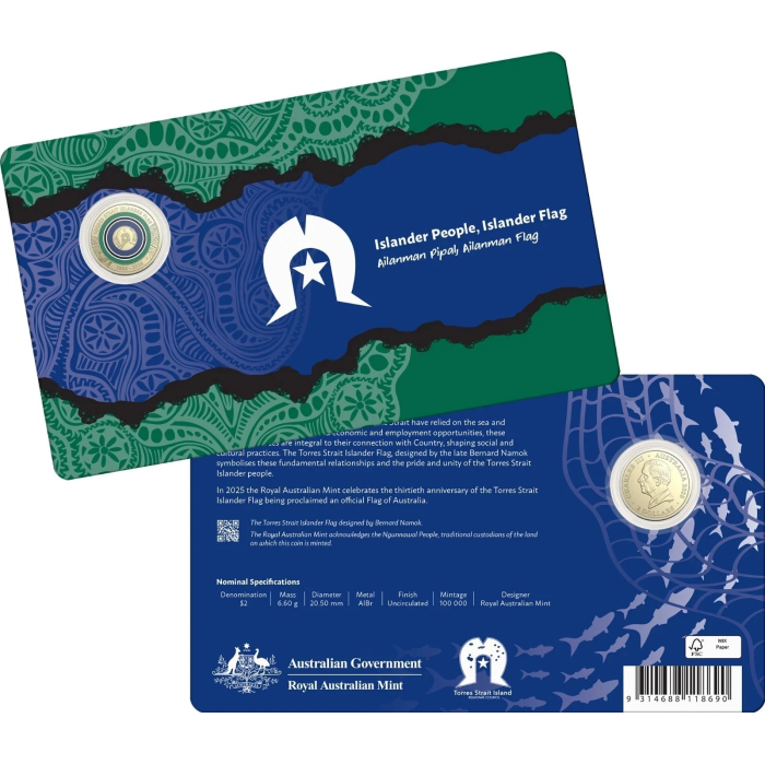 Torres Strait Islander C Mintmark Flag 30 Years Two Dollar $2 Coin Australia UNC