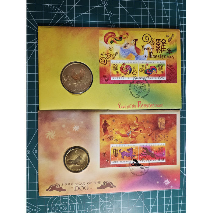 Lot of 9 early lunar pnc's rooster, pig, snake, dog, rat, ox, rabbit, tiger, dra