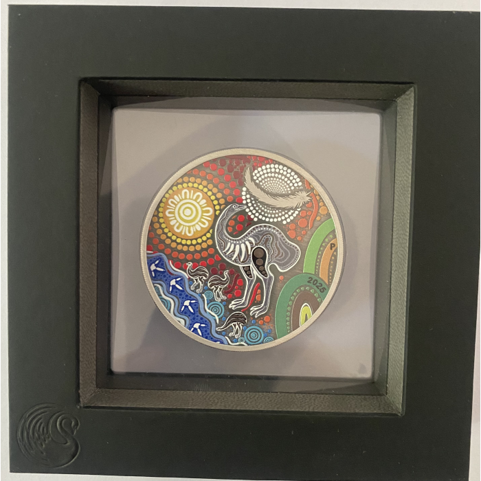 AUSTRALIA EMU UTINGAT 2025 $2 COLOUR 2OZ SILVER ANTIQUE COIN