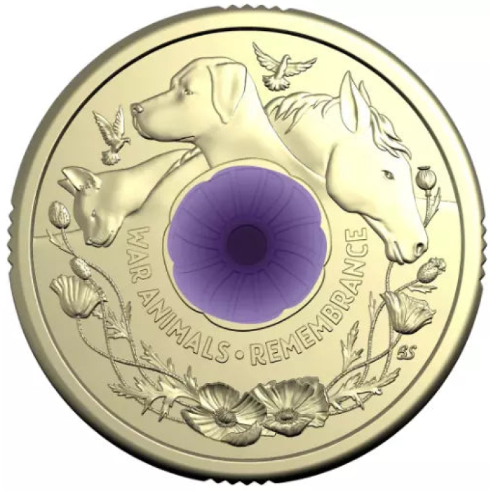 1x UNC 2024 Purple Poppy War Animals Remembrance $2 Coin - In Lighthouse Capsule