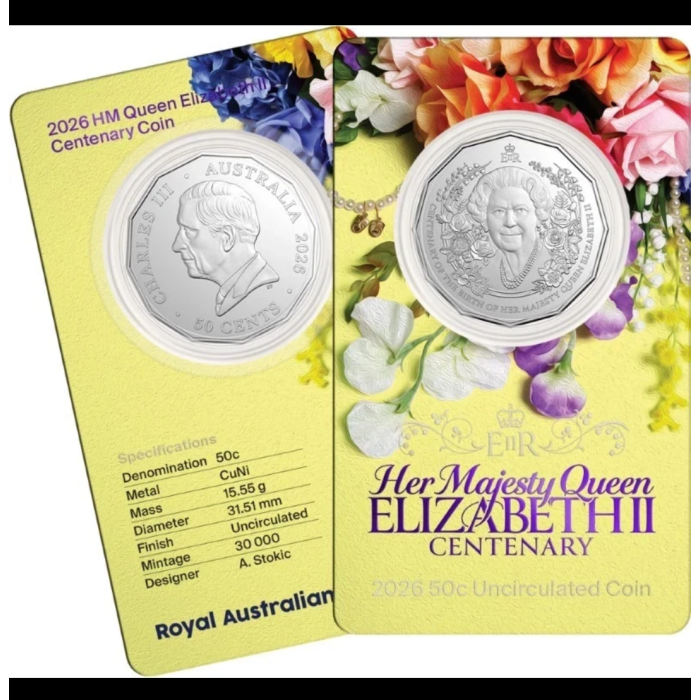 2026 Royal Australian Mint - HM Queen Elizabeth II Centenary of Birth 50c Coin