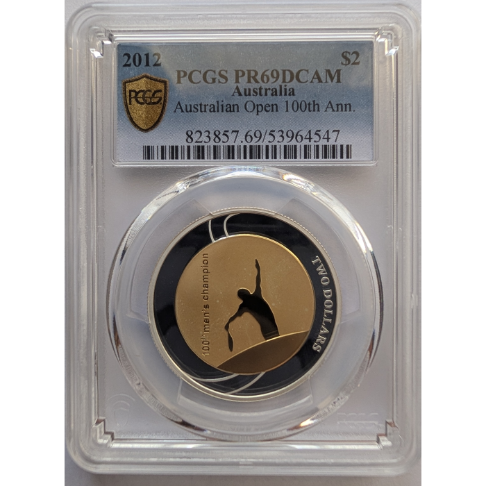 2012 $2 AUS Open 100th Ann. Silver Proof Selectively Gold Plated Coin PR69DCAM