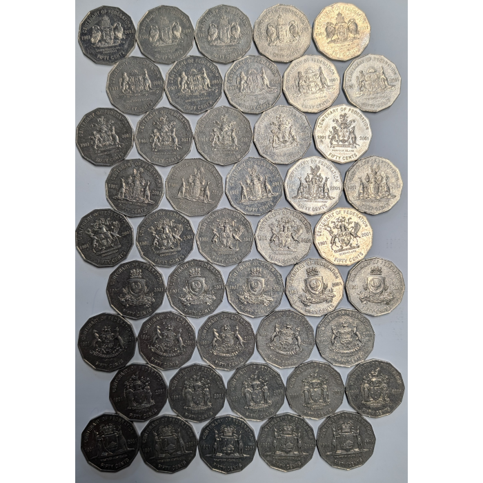 2001 50c Federation State & Territory (9) Coins and RAM Folder gEF Condition
