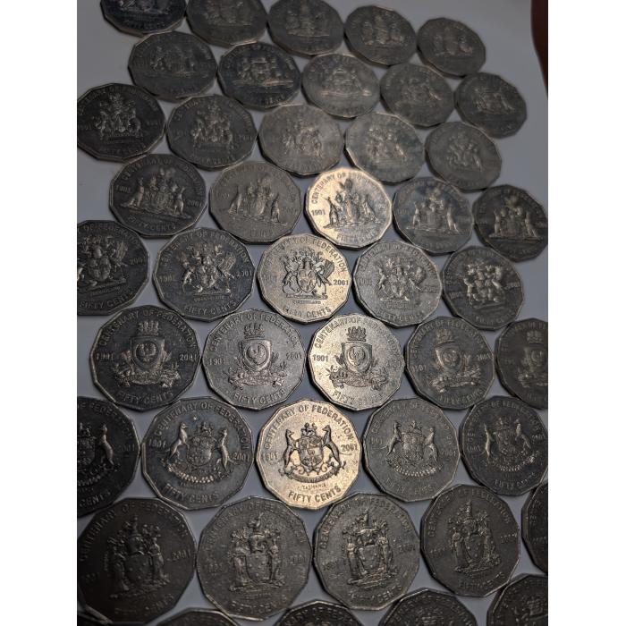 2001 50c Federation State & Territory (9) Coins and RAM Folder gEF Condition