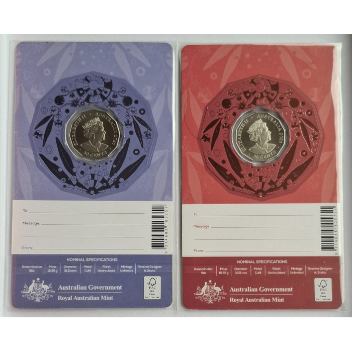 2020 50c Merry Christmas carded coins