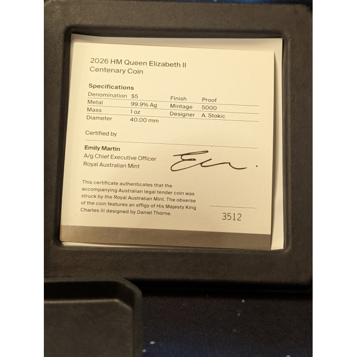 2026 $5 1oz Fine Silver Proof Coin HM Queen Elizabeth II