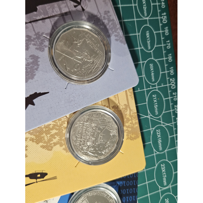 Mixed 7 carded coins, koala, Tamworth, reveal,  overlord, Ivanhoe, cammaleers, M