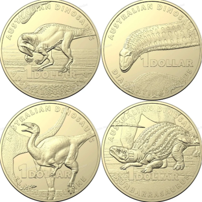 Australian Dinosaurs Set of 4 One Dollar 2022 Coins Dino $1 Dinosaur