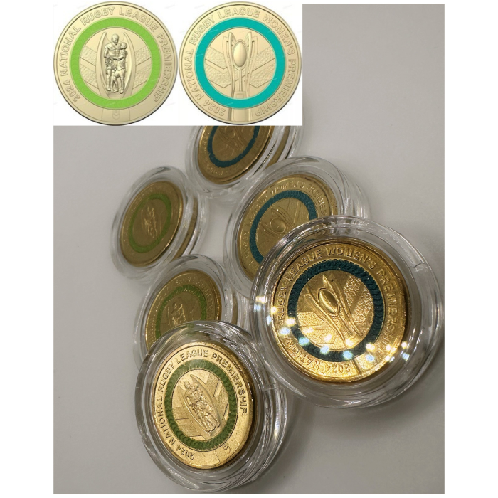 2x UNC NRL $2 Coins (Blue & Green)- In Lighthouse Capsules (Full Set)