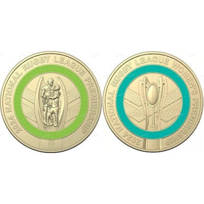 2x UNC NRL $2 Coins (Blue & Green)- In Lighthouse Capsules (Full Set)