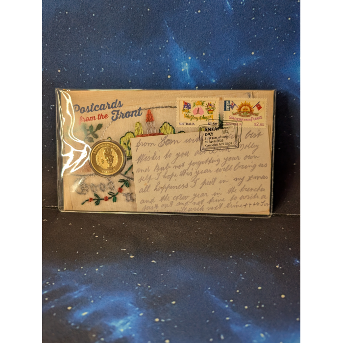 2025 Australian Anzac Day $1 post cards from the front Postal Numismatic Cover