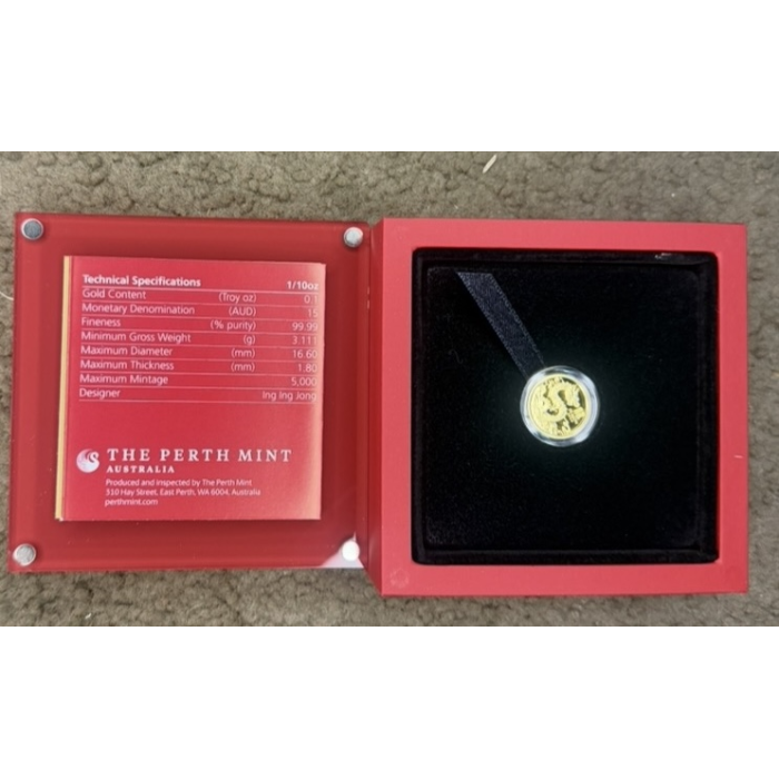 Perth Mint 1/10oz Gold Coin 2024 – Year of the Dragon .9999 Gold Proof 