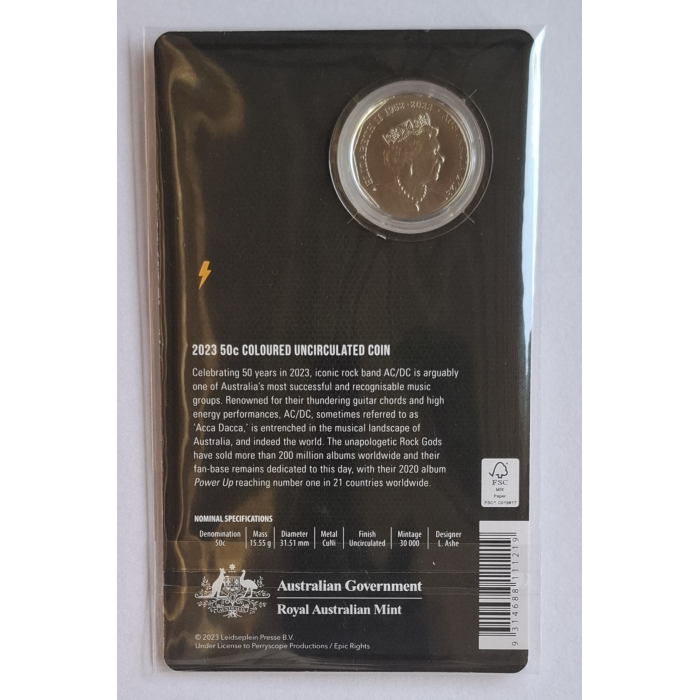 2023 50c 50 Years Of AC/DC Carded Coin