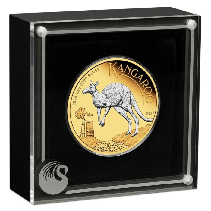 2024 Australian Kangaroo 2oz Silver Proof Reverse Gilded Coin