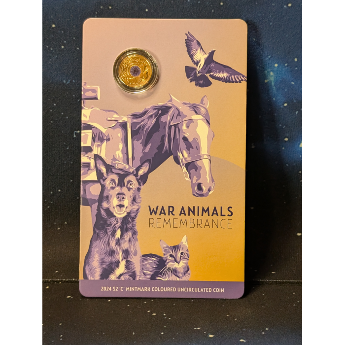 2024 "Purple Poppy" $2 Dollar C Mintmark War Animals Remembrance Coin Carded