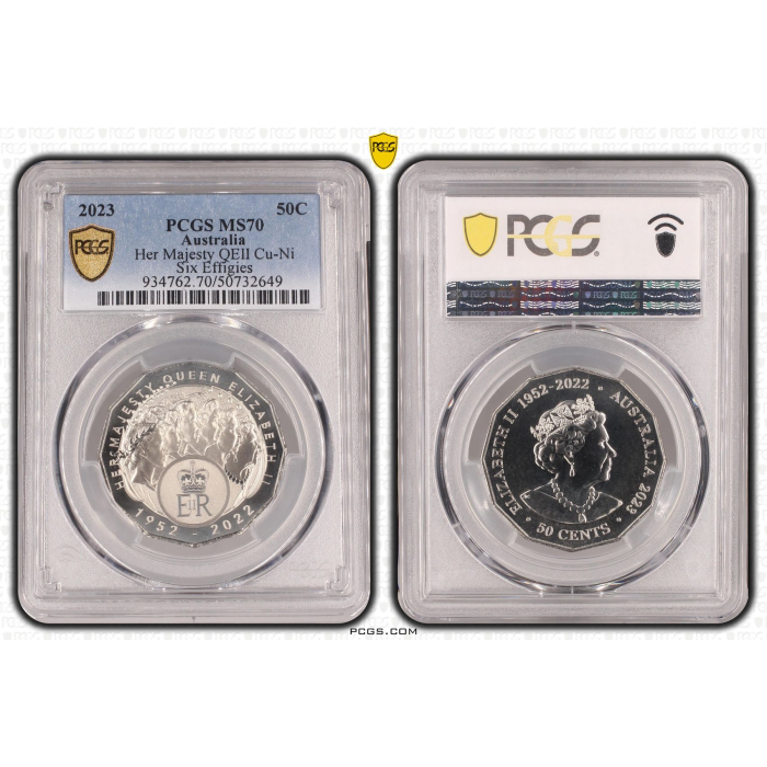 2023 50c HER MAJESTY QUEEN ELIZABETH REGINA QEII SIX EFFIGIES PCGS MS70