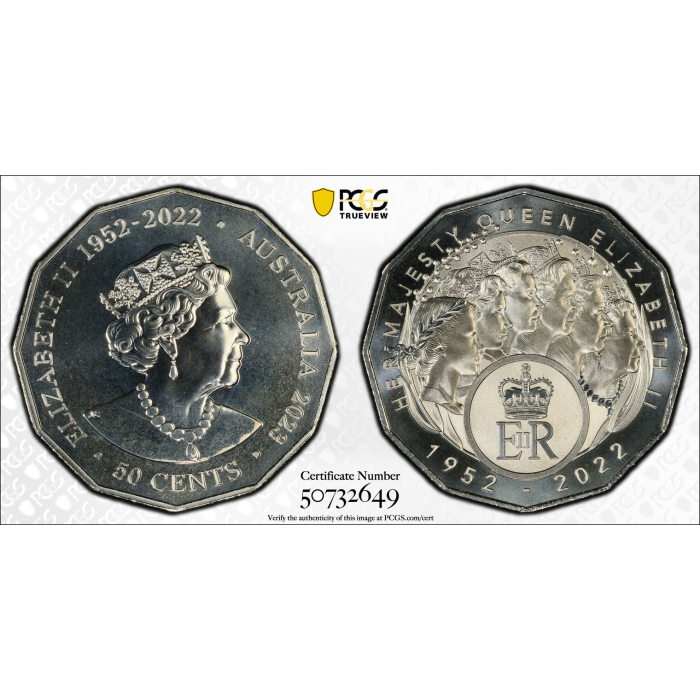 2023 50c HER MAJESTY QUEEN ELIZABETH REGINA QEII SIX EFFIGIES PCGS MS70