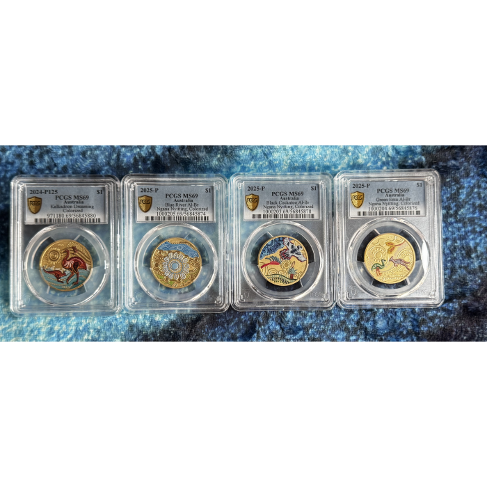 2024 $1 Kalkadoon + 2025 $1 Green Emu  $1 Black Cockatoo $1 Blue River ALL MS69
