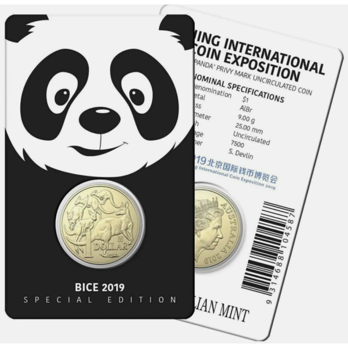 2019  $1  BICE BEIJING COIN EXPO "PANDA" PRIVY MARK CARDED COIN