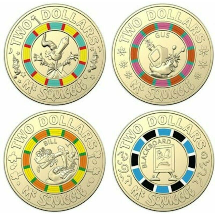 4x 2$ Mr Squiggles Coins - CIRCULATED SET