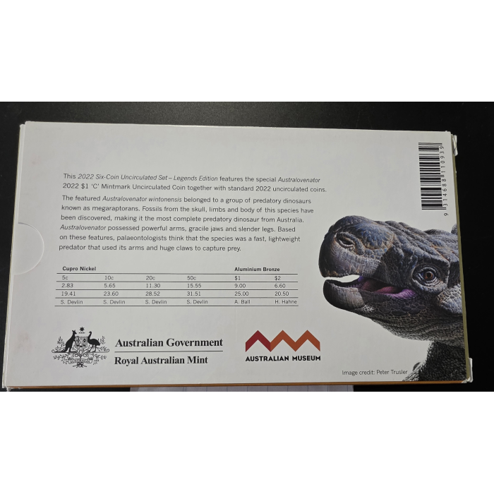 2022 Australian Dinosaurs Six Coin Uncirculated Set Legends Edition 