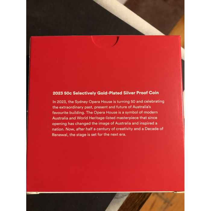 2023 50th Anniversary of the Opera House 50c selectively gold plated Silver coin