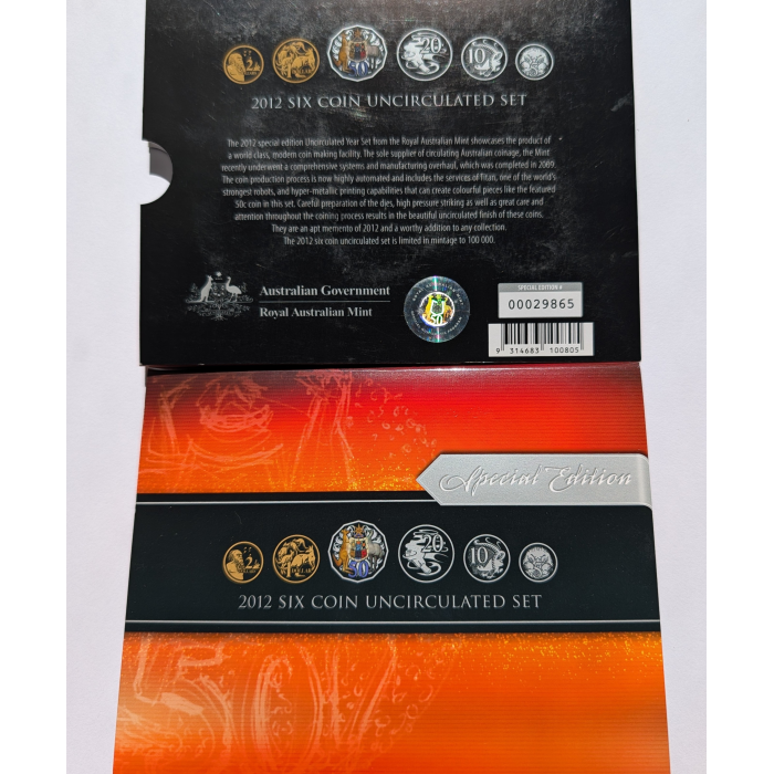 2012 RAM Uncirculated Six Coin Mint Set incl.  Hyper-Metallic Coloured 50c Coin