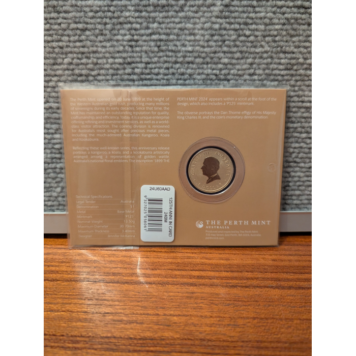 Australia: 2024 $1 The Perth Mint's 125th Anniversary, UNC Carded 