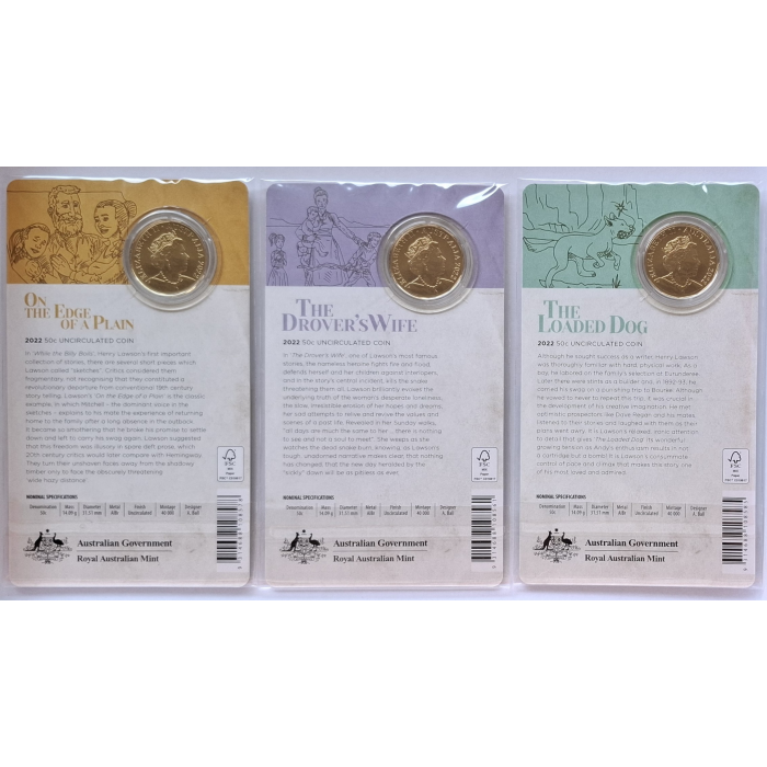2022 50c Henry Lawson- Treasured Australian Stories carded coin set