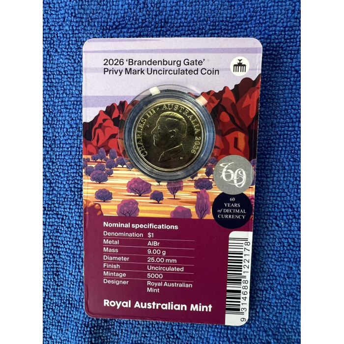 2026 $1 Mob of Six Roos Brandenburg Gate Privy RAM Carded Coin (Only 5000 exist)