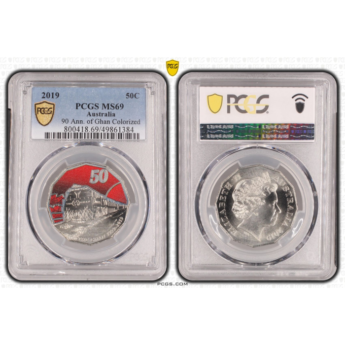 2019   50C   90 ANN. OF GHAN COLORIZED  MS69
