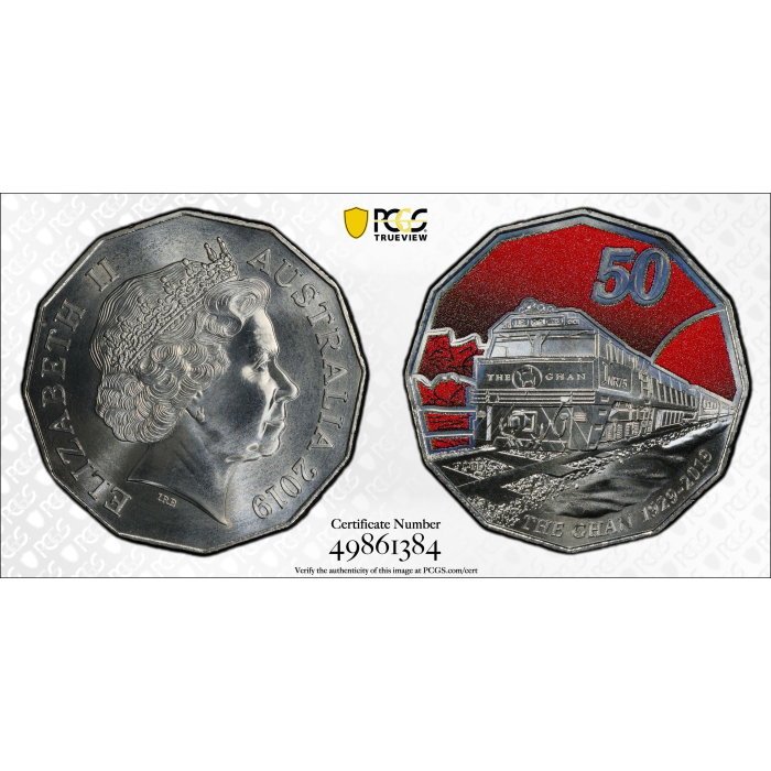 2019   50C   90 ANN. OF GHAN COLORIZED  MS69