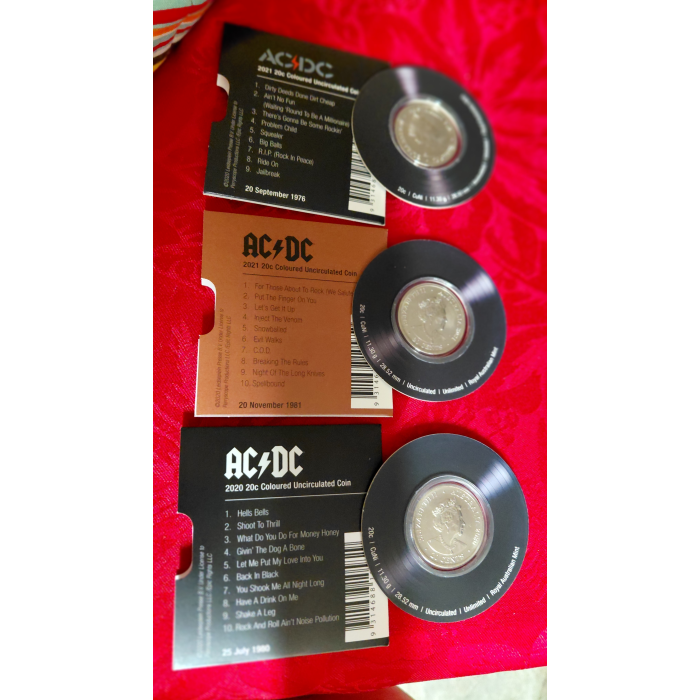 2020-2021 20c Coloured Uncirculated Seven Coin Boxed Set: "AC/DC - Volume 1."