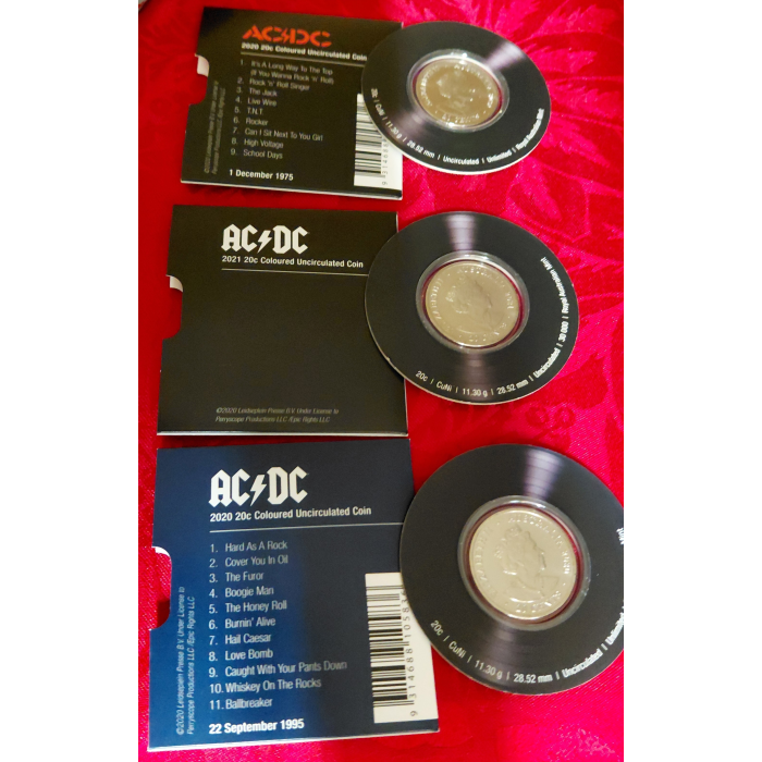 2020-2021 20c Coloured Uncirculated Seven Coin Boxed Set: "AC/DC - Volume 1."