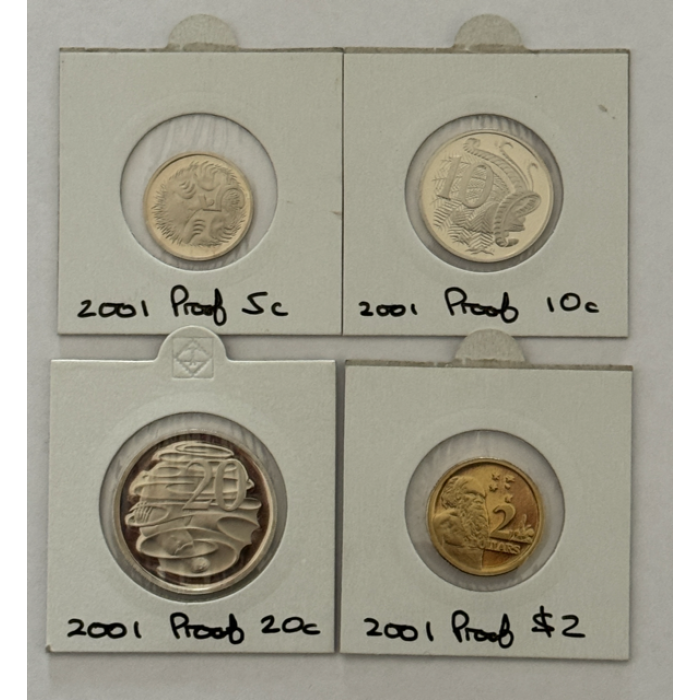2001 Proof Coins - 5c, 10c, 20c & $2