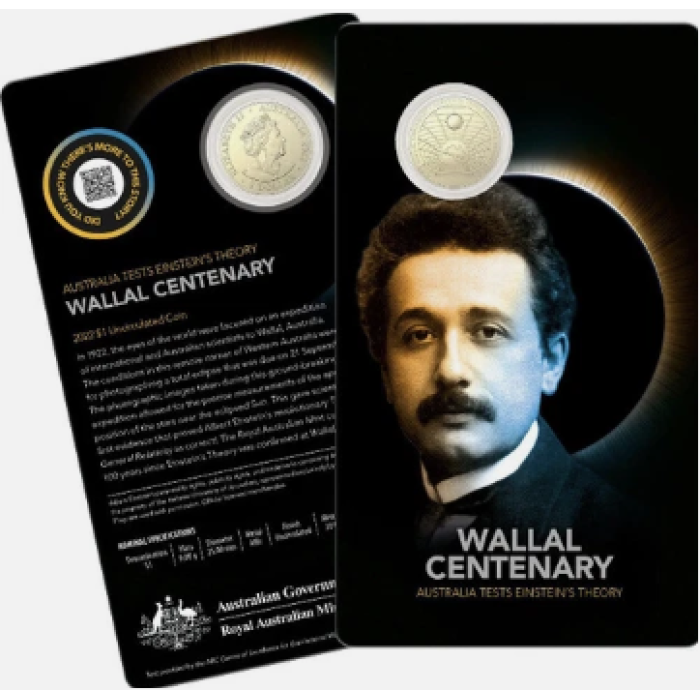 2022  $1  WALLAL CENTENARY AUSTRALIA TESTS EINSTEINS THEORY CARDED COIN