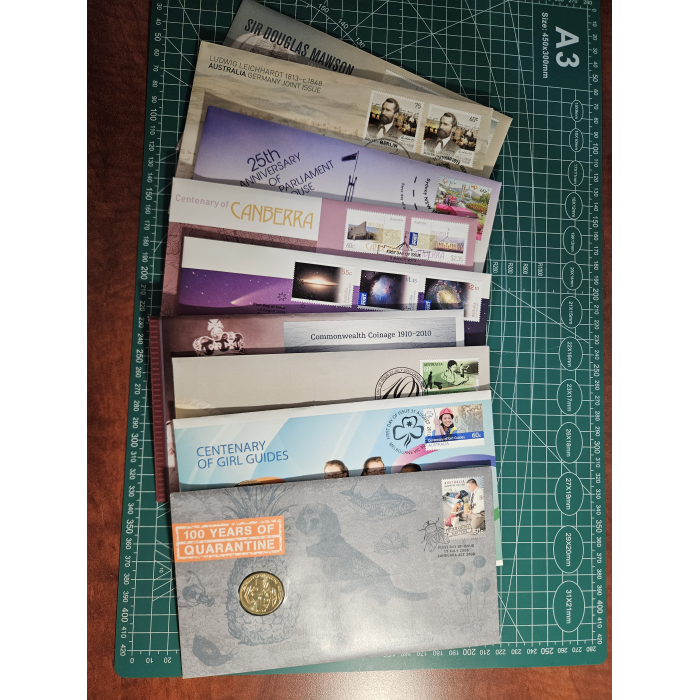 9 early aus history pnc's, Mawson, Ludwig, Canberra,  stargazing, tax commonweal