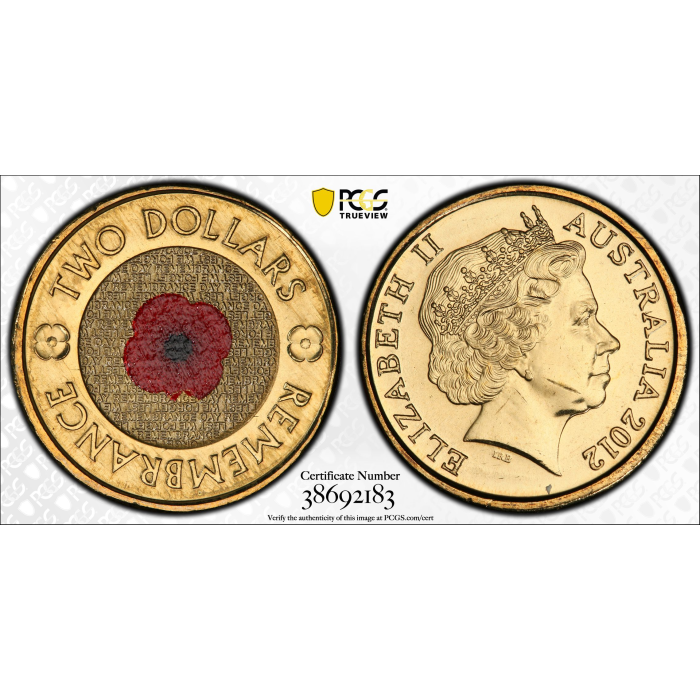 2012 $2 REMEMBRANCE DAY COLORED "RED POPPY"  PCGS MS64