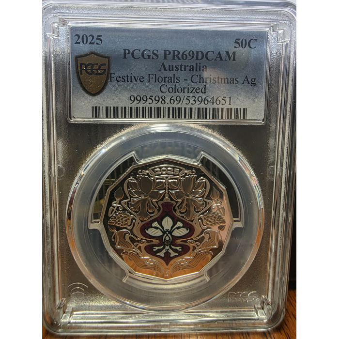 2025 - 50c Festive Florals Silver Proof Colourized - PR69DCAM