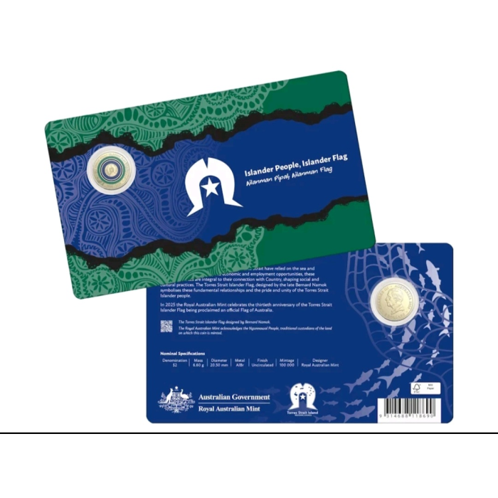 2025  $2  C MINT 30th ANNIVERSARY OF TORRES STRAIT ISLANDER FLAG  CARDED COIN