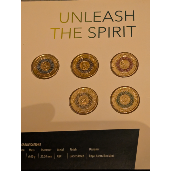2020 Australian Olympic Team $2 Collection Set of 5 $2 coloured UNC Coins