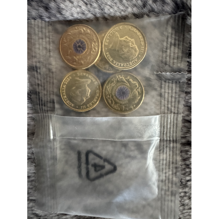 2024 RAM $2 Uncirculated Purple Poppy War Animals coloured coin bag of 5 coins 