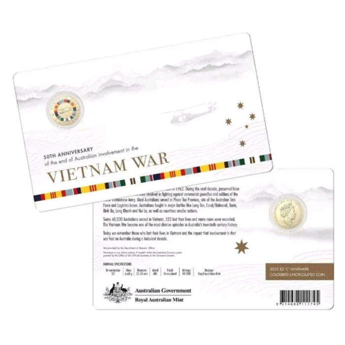 2023  $2  C MINT 50th ANNIVERSARY END OF VIETNAM WAR CARDED COIN